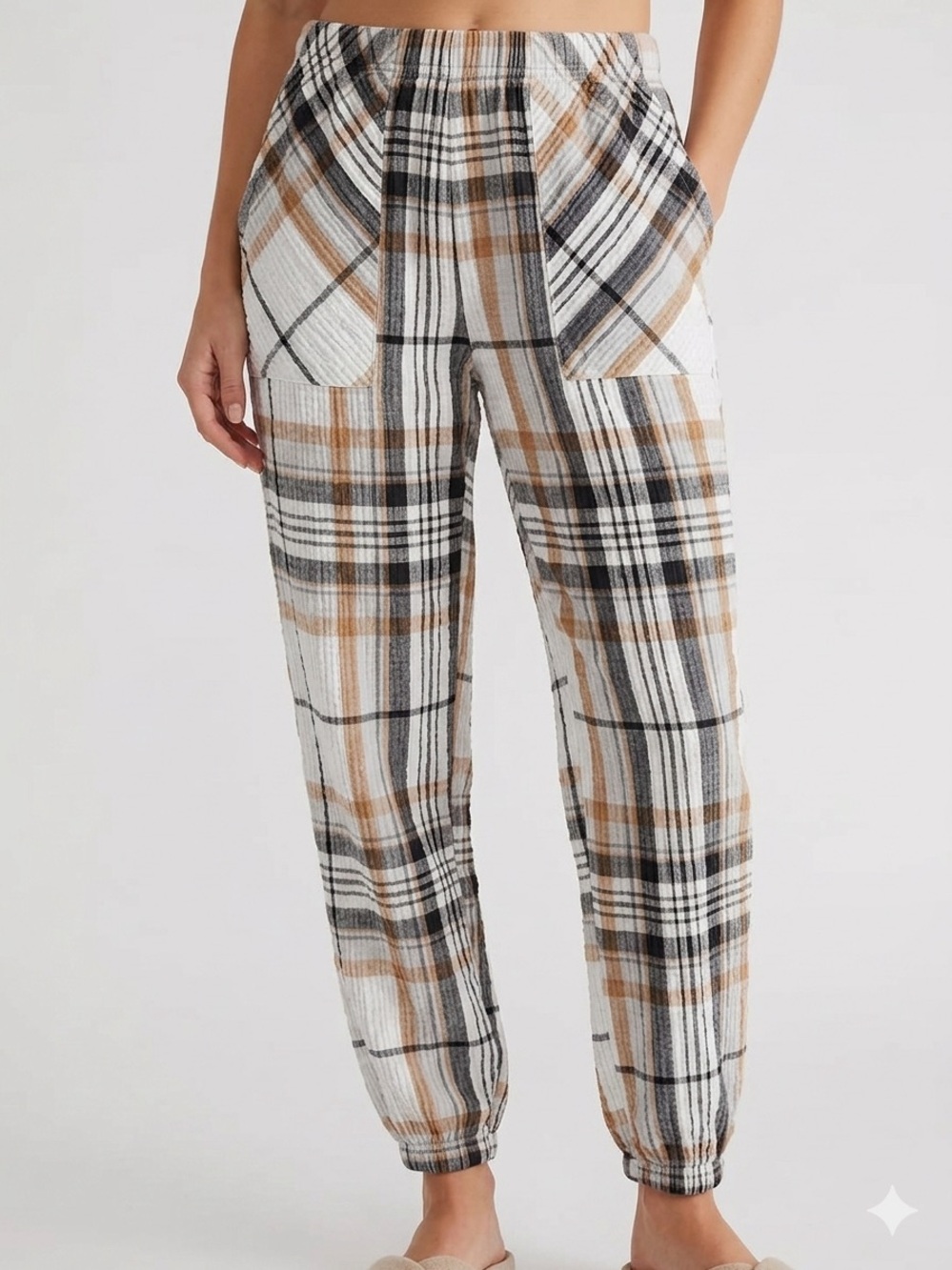 Aerie Soft Gauze Pajama Jogger Pants Plaid Neutral Coastal Boho Loungewear XS